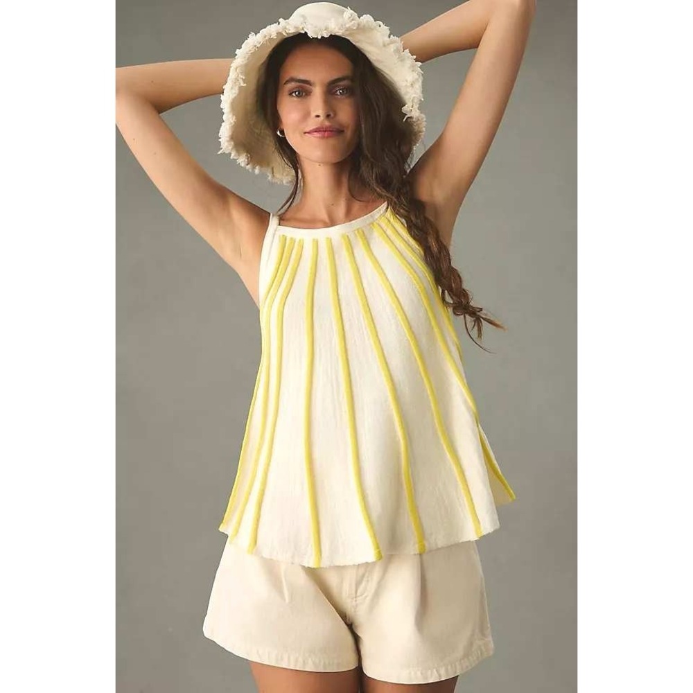 Anthropologie M Maeve Halter Swing Sweater Tank Top Yellow Stripes